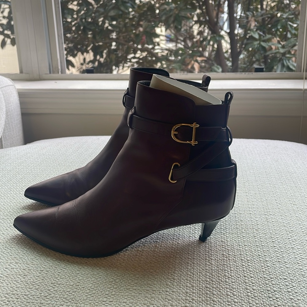 Burgundy leather Celine booties, size 38.5